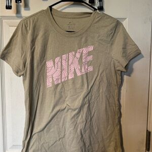 Nike Tan Tee with Pink Logo